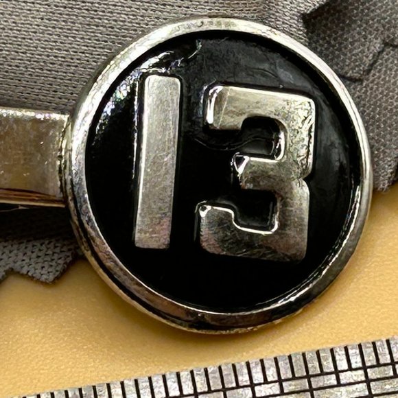 Vintage Made in Japan Silver and Black Lucky Number 13 Mens Tie Clip Clasp - Picture 2 of 5